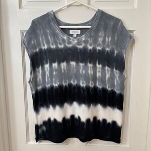 Evereve Knit Top Sleeveless Sweater Vest Blue Tie Dye Cotton‎ Boho Grunge L